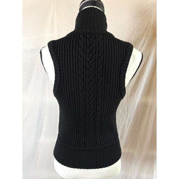 Vintage Guess Jeans Womens S Black Vest Quilted Multi Fabric Sweater High Collar - Picture 7 of 9